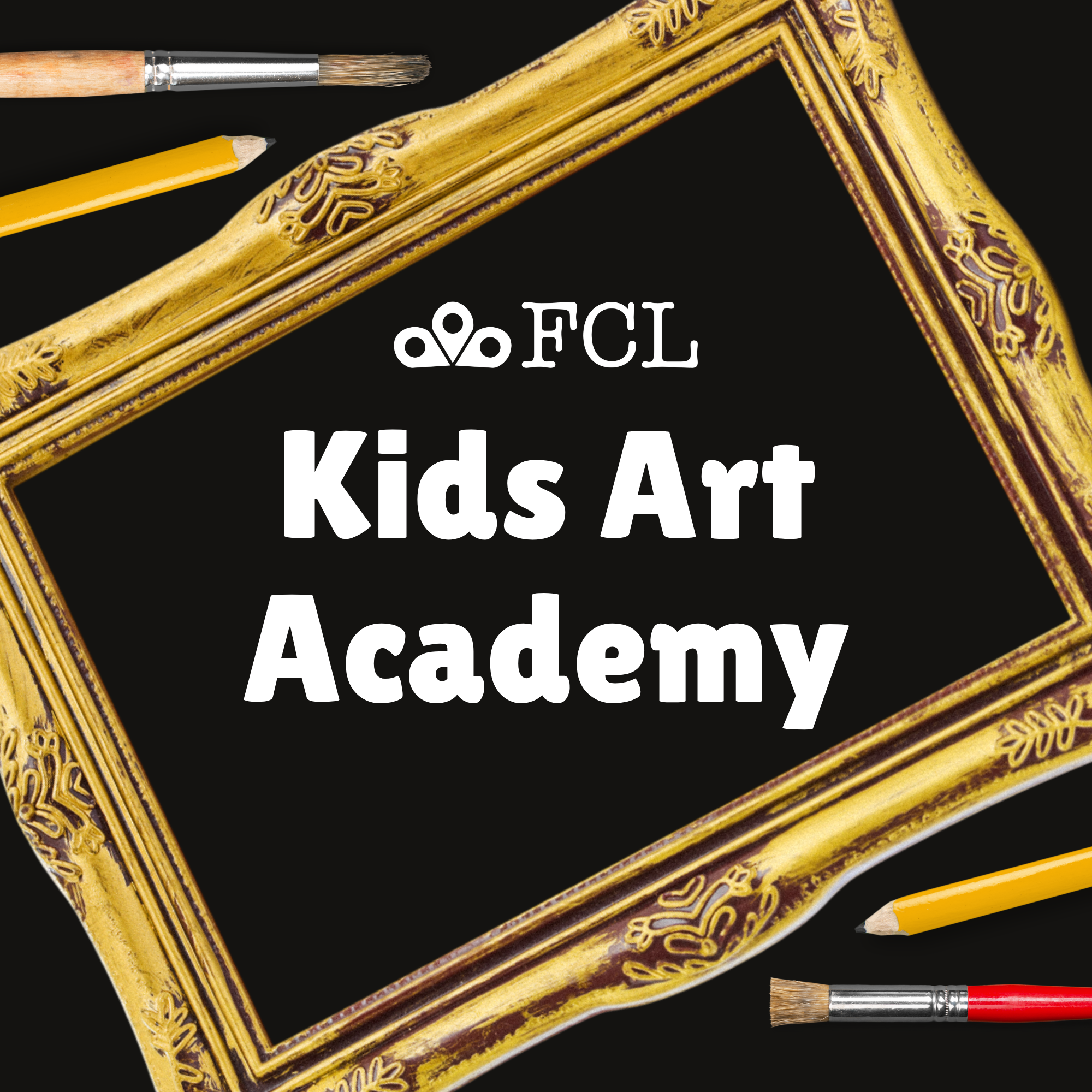 "Kids Art Academy" written in plain text; an art frame and art tool in shown in the background
