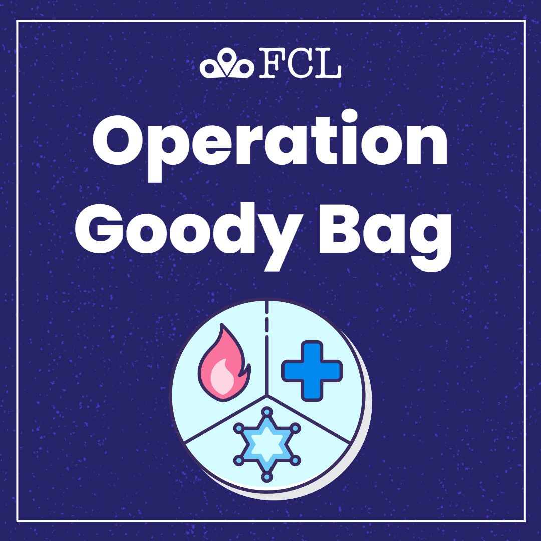 "Operation Goody Bag" in plain text on a dark blue background. Symbols for public safety departments are displayed below.