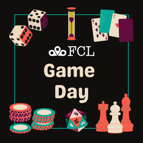 "Game Day" spelled out in plain text; the background shows illustrations of different board game pieces