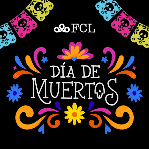 illustrations of papel picados, traditional Día De Los Muertos decorations.