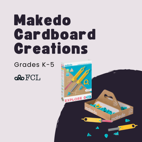 A Makedo cardboard kit sits open with several pieces