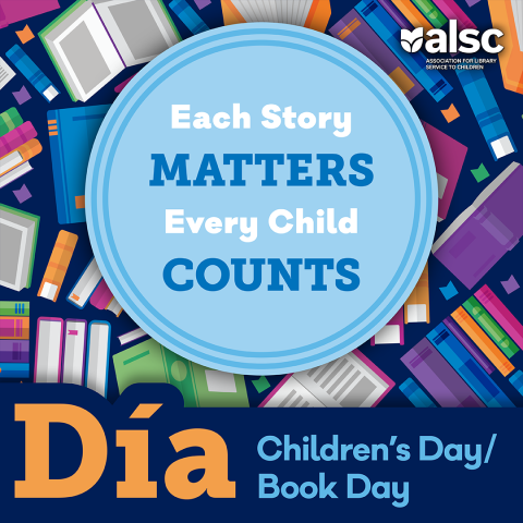 Books are scattered behind the text that says "Each Story Matters, Every Child Counts"