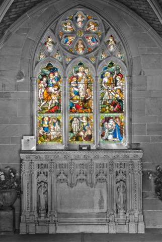 Image of an Albert Kahn Inc. designed mantel inside the James Edmund Scripps Mausoleum at Woodmere Cemetery in Detroit