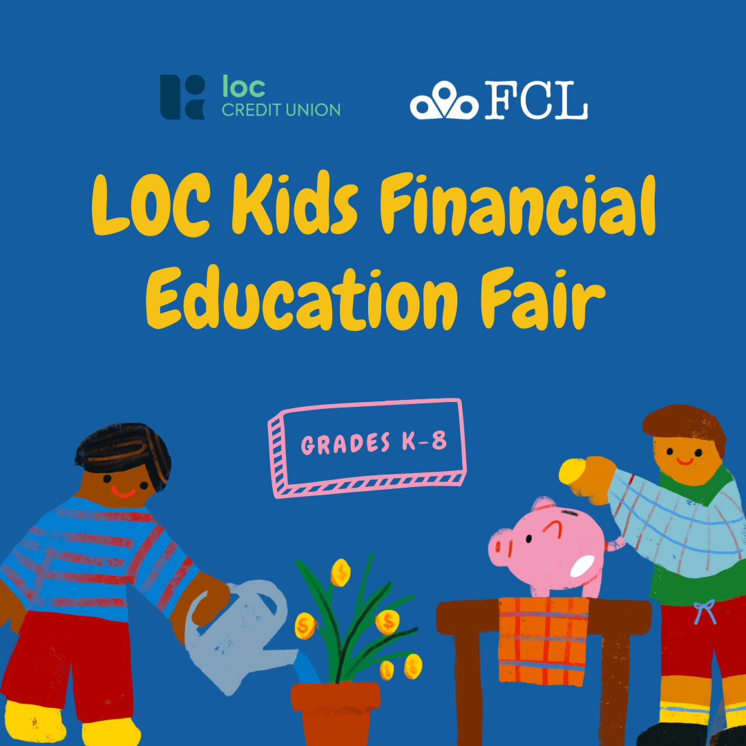 Children putting money into a piggy bank and watering a pot of flowers