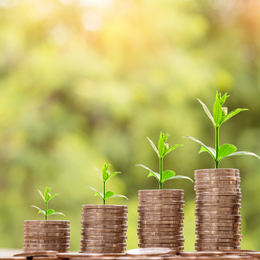 Stacks of coins increasing in height from left to right.